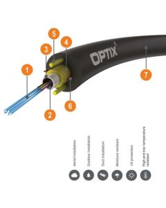 OPTIX cable Aramid Z-XOTKtcdD 24x9/125 ITU-T G.652D 1.2kN (SPAN 80m) 4km REEL