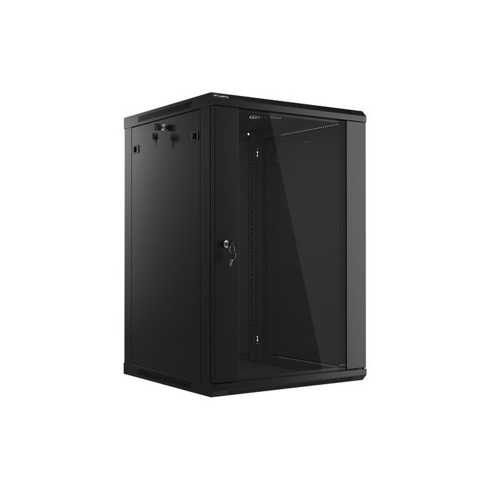 Lanberg :: Rack Cabinet 19” Wall-Mount 18U/600X600 (flat-pack) V2 Black Glass door