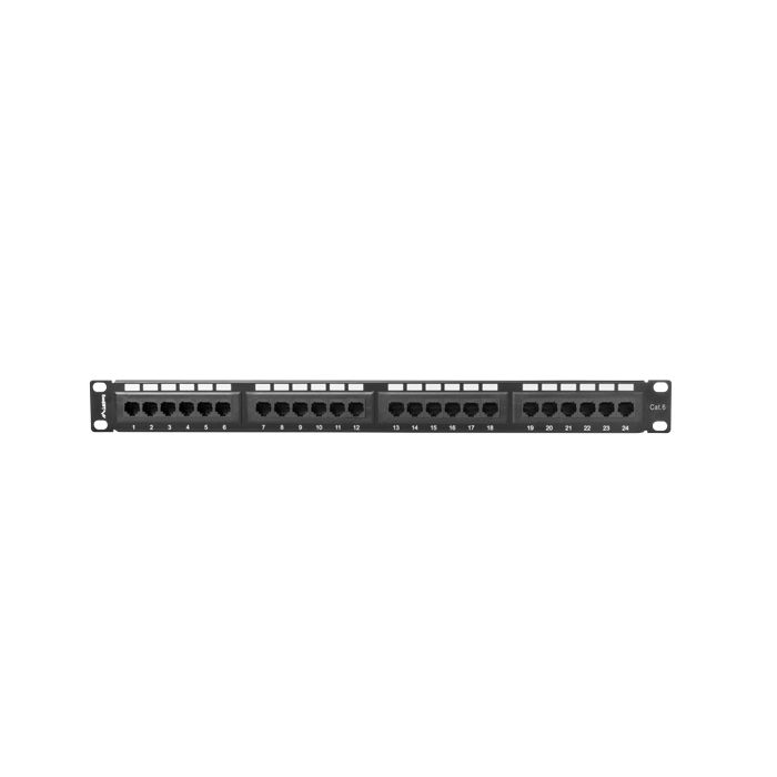 Lanberg Patch panel wyposażony jest w 24 nieekranowane porty RJ-45 kategorii 6.