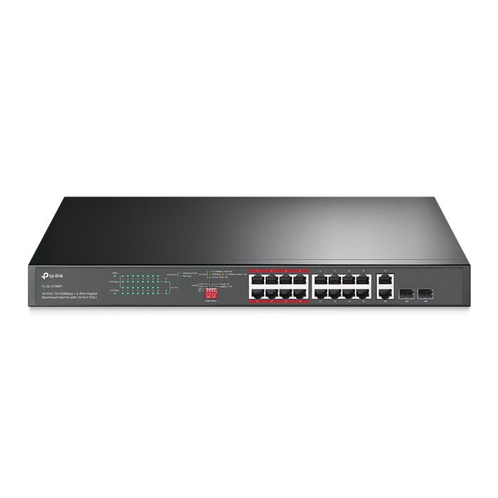 TP-Link :: TL-SL1218MP Unmanaged Rack Poe, 16x10/100 Mbps, 2xGbit