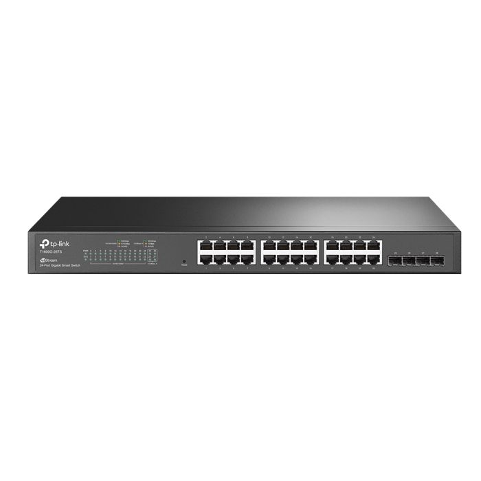 TP-Link :: T1600G-28TS (TL-SG2424) - Pure-Gigabit L2 Managed Switch, 24x 10/100/1000Mbps RJ45 ports, 4 combo SFP slots